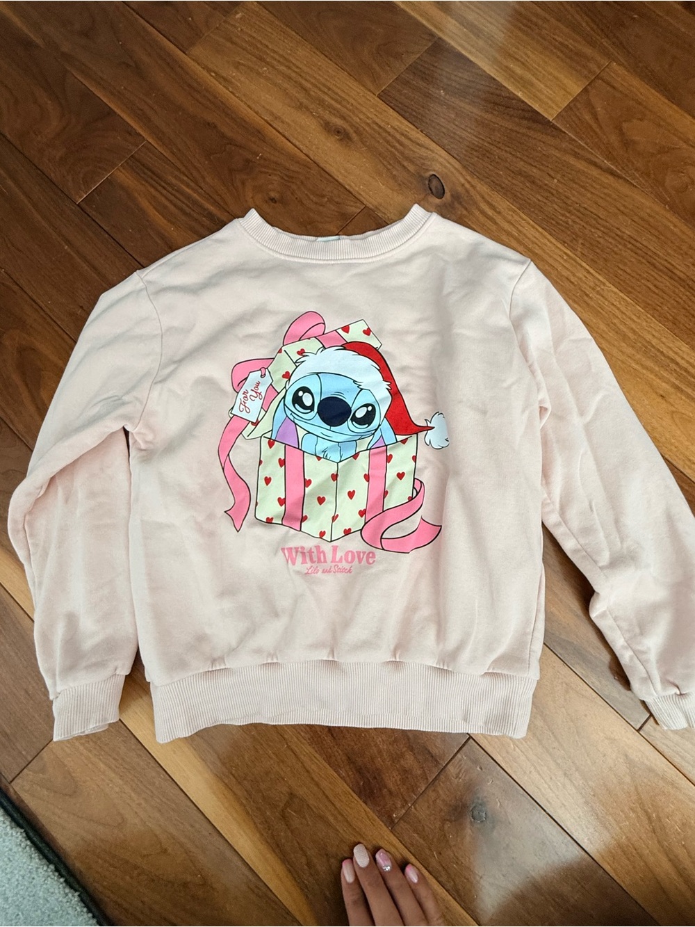 Pink 'With Love' Cartoon Graphic stitch girls sweatshirt